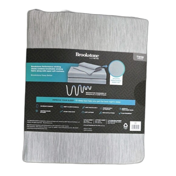 Brookstone Heathered Knit Moisture Wicking Twin Sheet Grey Set 3 Piece Set - Picture 4 of 4